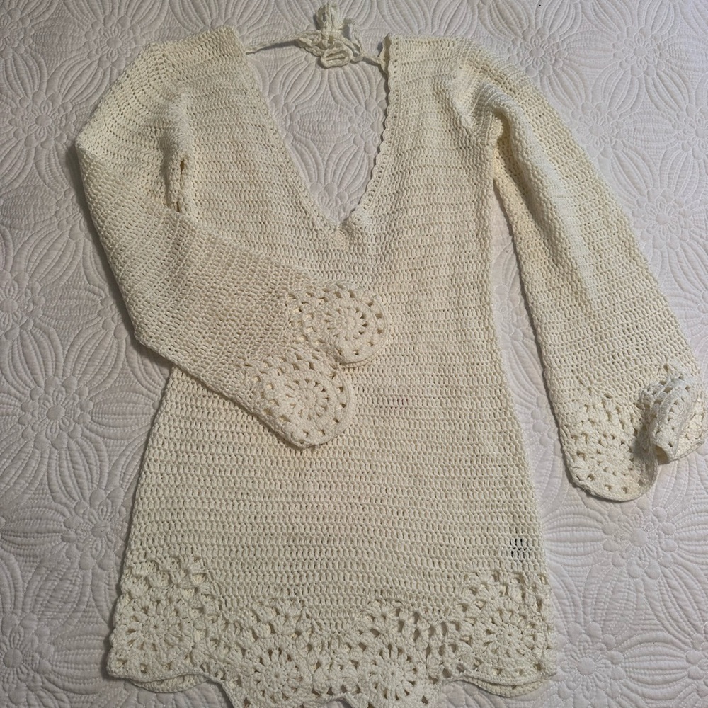 Beginning Boutique Cream Crochet Mini Dress